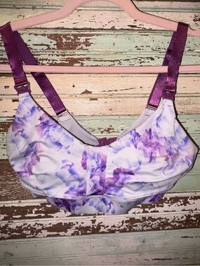 Ollie Gray Purple Floral Easy Access Wireless Sports Bra for Nursing or Pumping